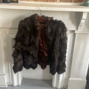Shaggy short brown 70s vintage fur coat brown silk lining